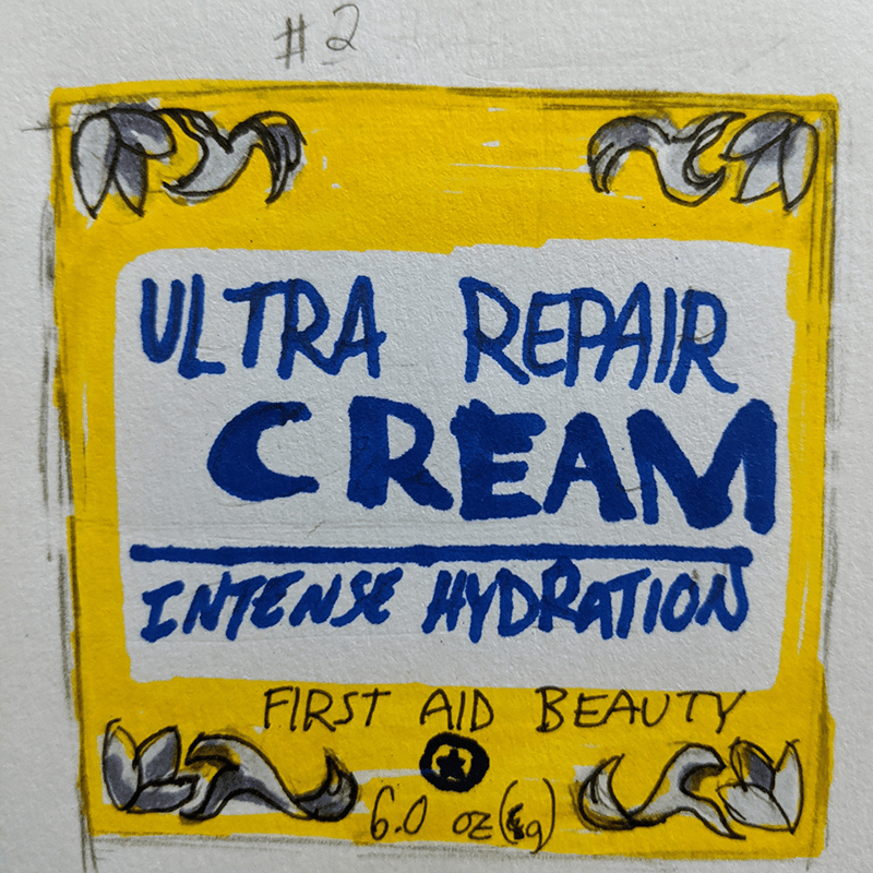 yellow background with grey flourish thumbnail for ultra repair cream