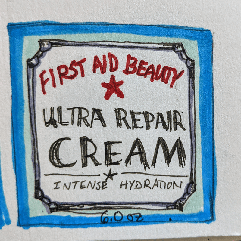 Blue background with frame showing Ultra Repair Cream in the middle